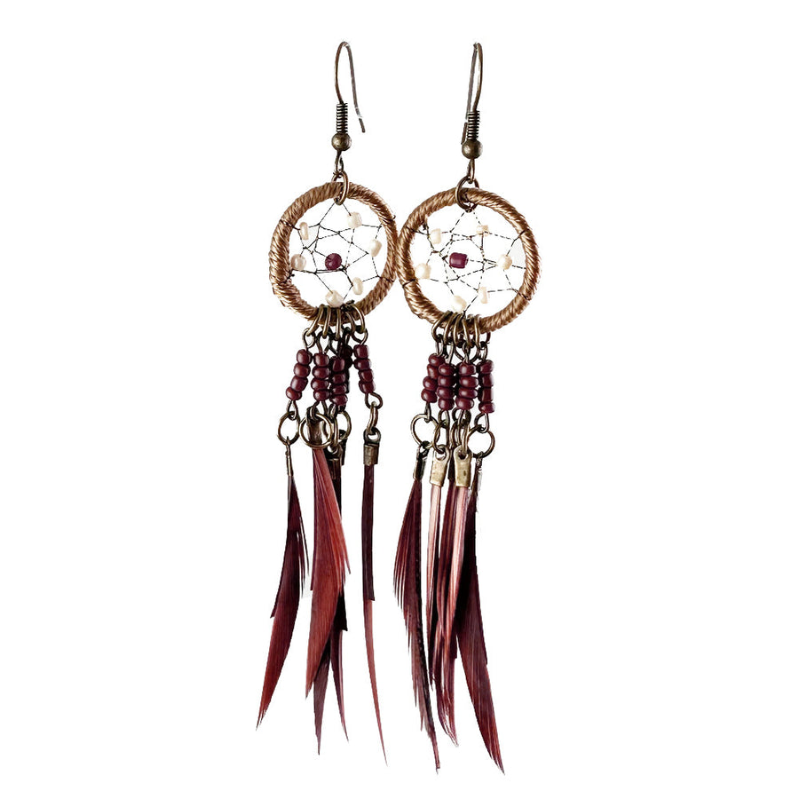 Earrings of Handmade Dream Catcher with Feathers Threads and Beads Rope  Hanging Stock Image - Image of charm, mascot: 144888513